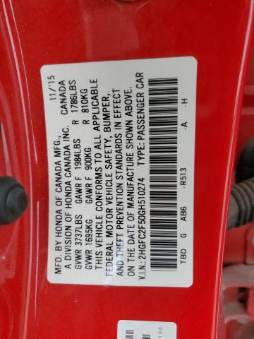 2HGFC2F50GH510274 - 2016 HONDA CIVIC LX RED photo 12