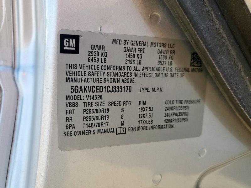 5GAKVCED1CJ333170 - 2012 BUICK ENCLAVE SILVER photo 13