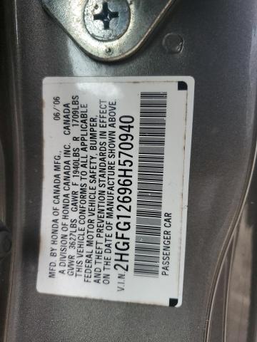 2HGFG12696H570940 - 2006 HONDA CIVIC LX GREEN photo 12