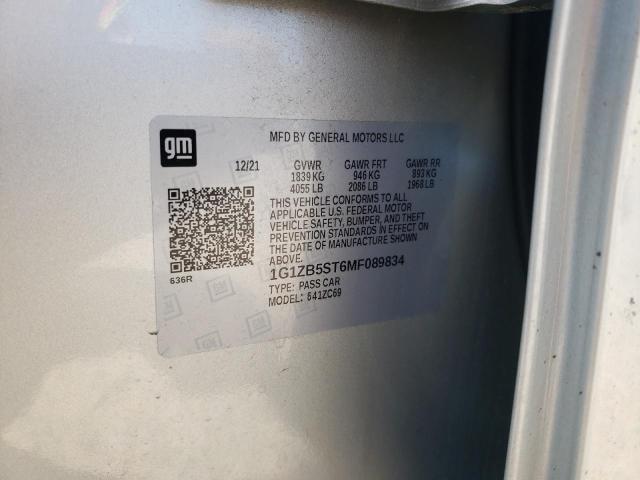 1G1ZB5ST6MF089834 - 2021 CHEVROLET MALIBU LS SILVER photo 12