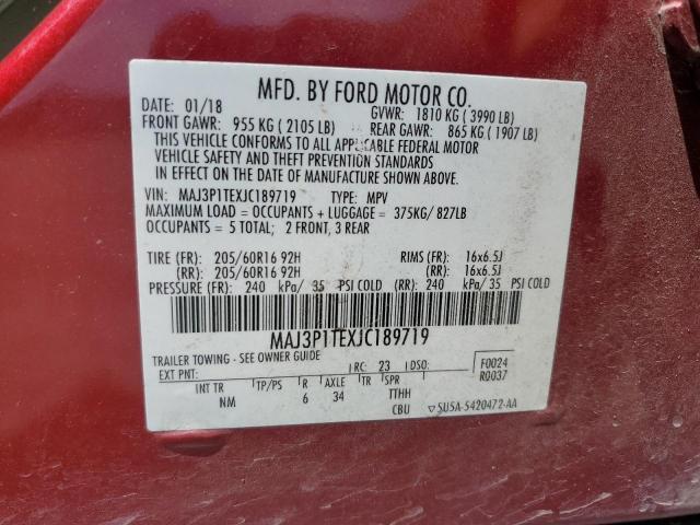 MAJ3P1TEXJC189719 - 2018 FORD ECOSPORT SE Granate foto 12