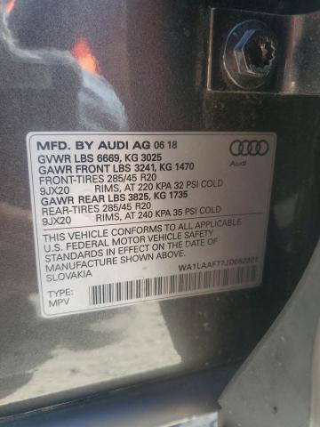 WA1LAAF77JD052301 - 2018 AUDI Q7 PREMIUM PLUS Մոխրագույն լուսանկար 13