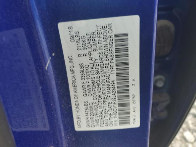 1HGCV1F39JA234494 - 2018 HONDA ACCORD SPORT 蓝色 照片 12