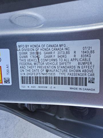 2HGFE2F57NH515835 - 2022 HONDA CIVIC SPORT Серебристый фото 12