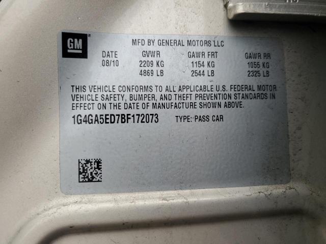 1G4GA5ED7BF172073 - 2011 BUICK LACROSSE CX Бежевый фото 12