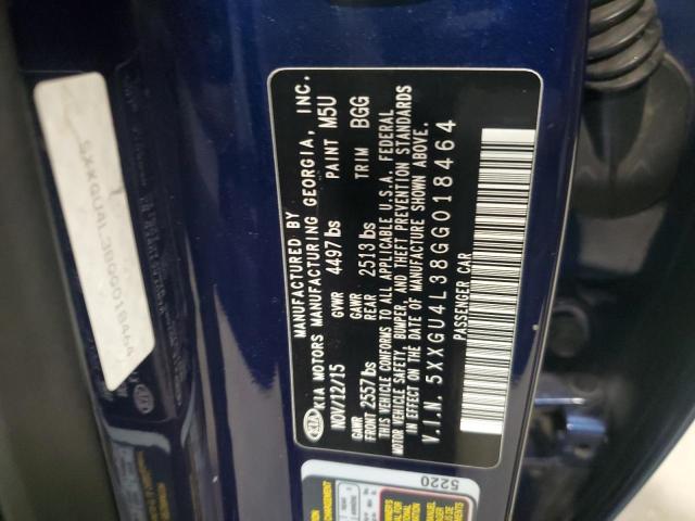 5XXGU4L38GG018464 - 2016 KIA OPTIMA EX BLUE photo 12