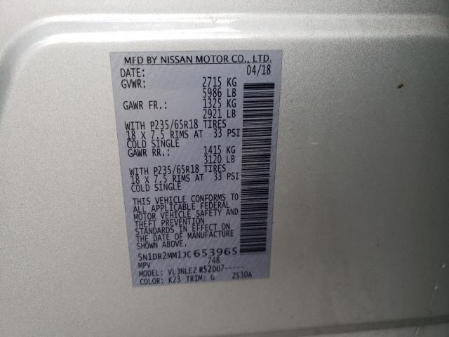 5N1DR2MM1JC653965 - 2018 NISSAN PATHFINDER S 银色 照片 13