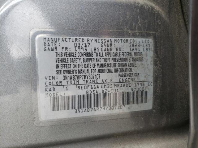 3N1AB7AP7HY307107 - 2017 NISSAN SENTRA S GRAY photo 12