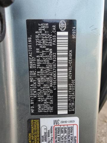 4T1BE46KX7U678392 - 2007 TOYOTA CAMRY CE GREEN photo 12