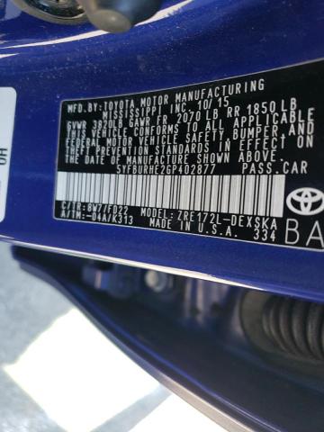 5YFBURHE2GP402877 - 2016 TOYOTA COROLLA L BLUE photo 12