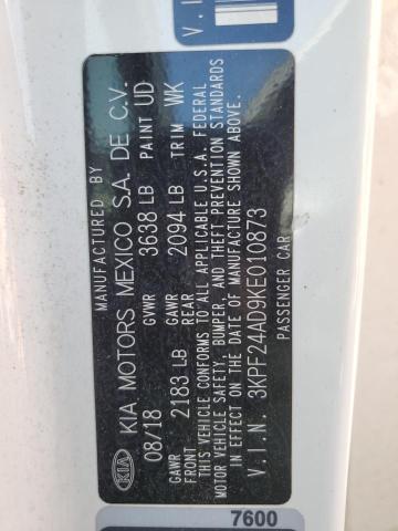 3KPF24AD9KE010873 - 2019 KIA FORTE FE WHITE photo 13