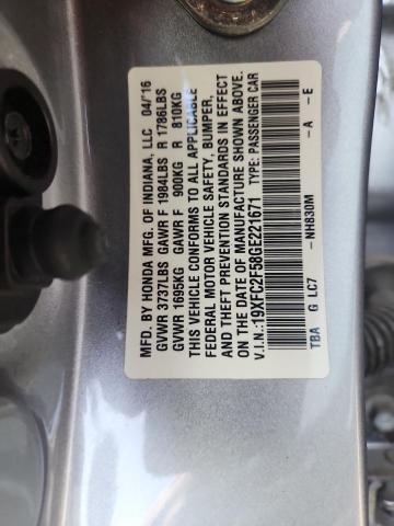 19XFC2F58GE221671 - 2016 HONDA CIVIC LX SILVER photo 12