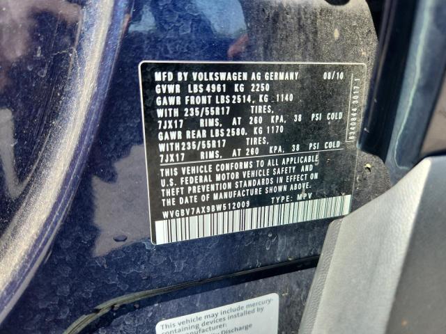 WVGBV7AX9BW512009 - 2011 VOLKSWAGEN TIGUAN S BLUE photo 13