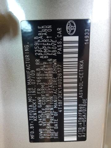 4T1BF3EK1AU026177 - 2010 TOYOTA CAMRY BASE GOLD photo 12