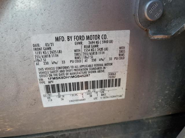 1FMSK8DH1MGB45297 - 2021 FORD EXPLORER XLT SILVER photo 14