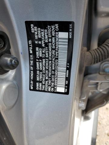 SHHFK7H45KU221570 - 2019 HONDA CIVIC SPORT Argent photo 12