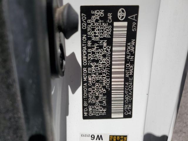 JTKDE177170207642 - 2007 TOYOTA SCION TC WHITE photo 12