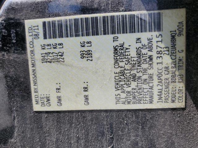 1N4AL2AP0CC138715 - 2012 NISSAN ALTIMA BASE შავი ფოტო 12