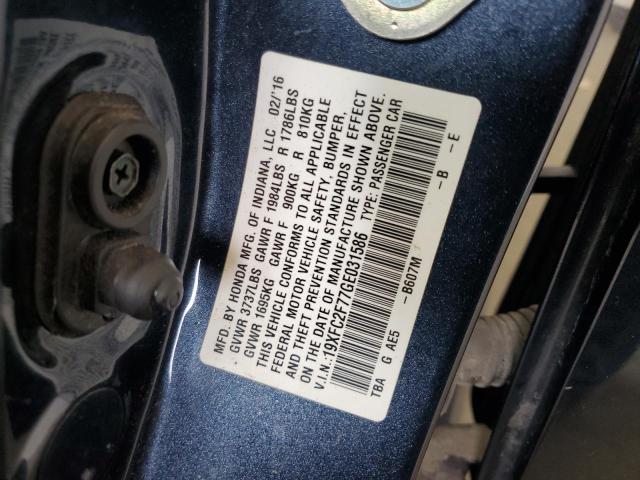 19XFC2F77GE031586 - 2016 HONDA CIVIC EX BLUE photo 12