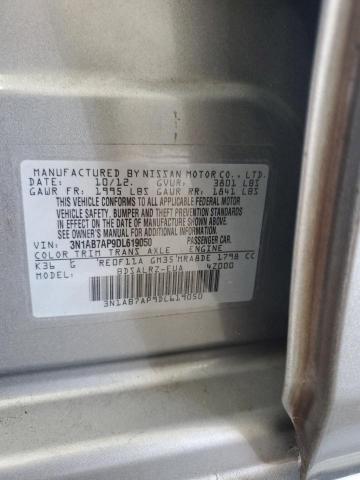 3N1AB7AP9DL619050 - 2013 NISSAN SENTRA S ვერცხლისფერი ფოტო 13