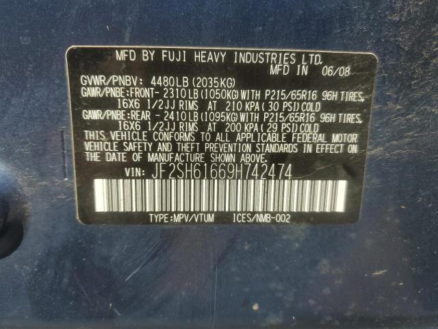JF2SH61669H742474 - 2009 SUBARU FORESTER 2.5X Mavi foto 12