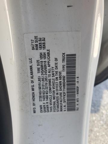 5FPYK3F71HB034892 - 2017 HONDA RIDGELINE RTL Білий фото 13