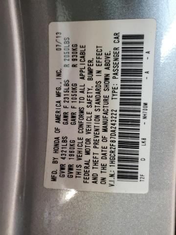 1HGCR2F87DA243222 - 2013 HONDA ACCORD EXL SILVER photo 12