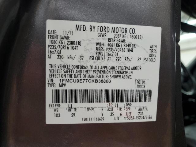 1FMCU9E77CKB38800 - 2012 FORD ESCAPE LIMITED Gris photo 13