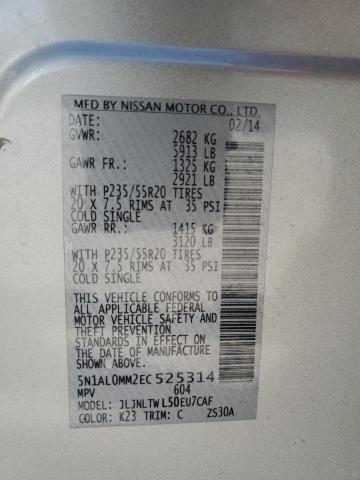 5N1AL0MM2EC525314 - 2014 INFINITI QX60 SILVER photo 13