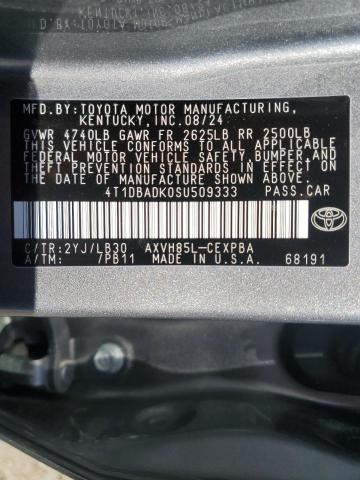 4T1DBADK0SU509333 - 2025 TOYOTA CAMRY XSE ნაცრისფერი ფოტო 13