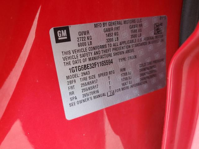 1GTG6BE32F1165594 - 2015 GMC CANYON SLE RED photo 12