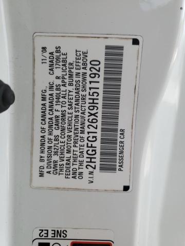 2HGFG126X9H511920 - 2009 HONDA CIVIC LX 白色 照片 13