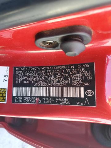 JTDKB20UX67508204 - 2006 TOYOTA PRIUS წითელი ფოტო 12