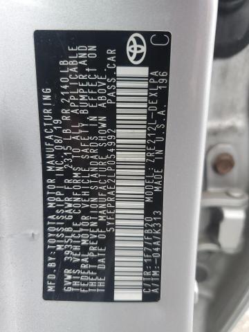 5YFEPRAE2LP054992 - 2020 TOYOTA COROLLA LE 银色 照片 12