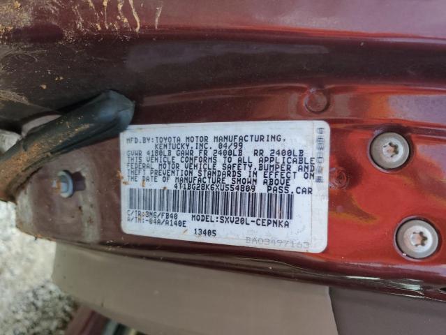 4T1BG28K6XU554809 - 1999 TOYOTA CAMRY CE BURGUNDY photo 12