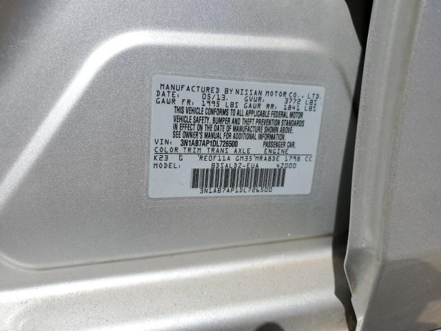 3N1AB7AP1DL726500 - 2013 NISSAN SENTRA S GRAY photo 12