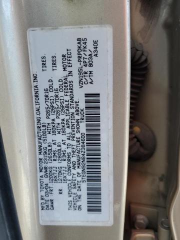 5TEGN92N84Z384600 - 2004 TOYOTA TACOMA DOUBLE CAB PRERUNNER GOLD photo 12