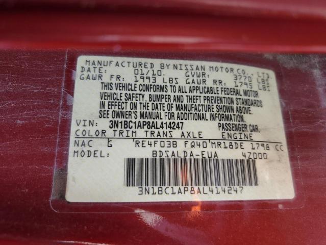 3N1BC1AP8AL414247 - 2010 NISSAN VERSA S RED photo 12