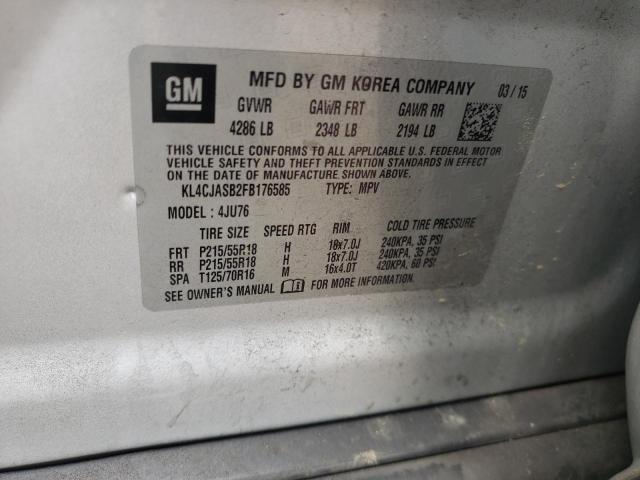 KL4CJASB2FB176585 - 2015 BUICK ENCORE SILVER photo 12