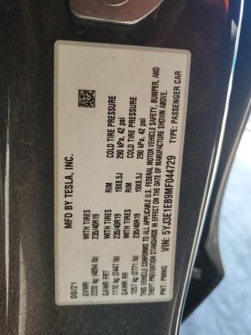 5YJ3E1EB9MF044729 - 2021 TESLA MODEL 3 GRAY photo 12
