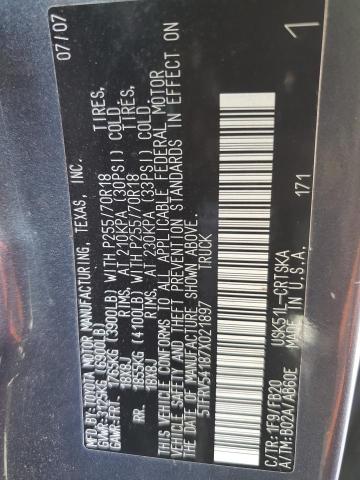 5TFRV54187X021897 - 2007 TOYOTA TUNDRA DOUBLE CAB SR5 GRAY photo 12