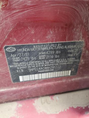 5NPEC4AC8BH291222 - 2011 HYUNDAI SONATA SE RED photo 12