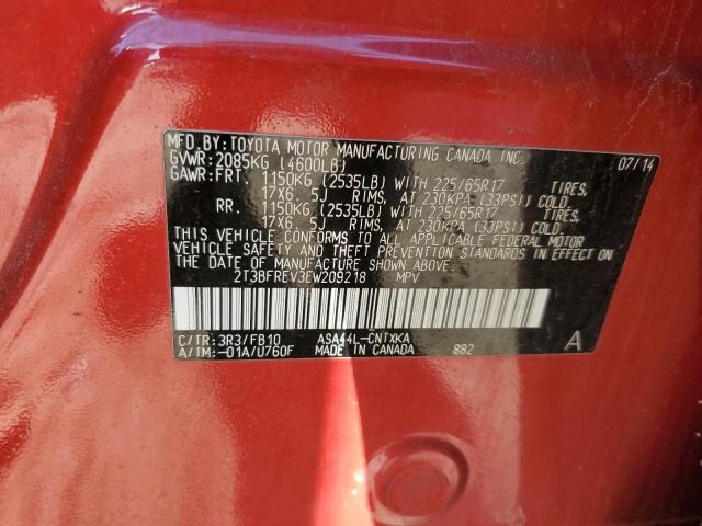 2T3BFREV3EW209218 - 2014 TOYOTA RAV4 LE RED photo 13