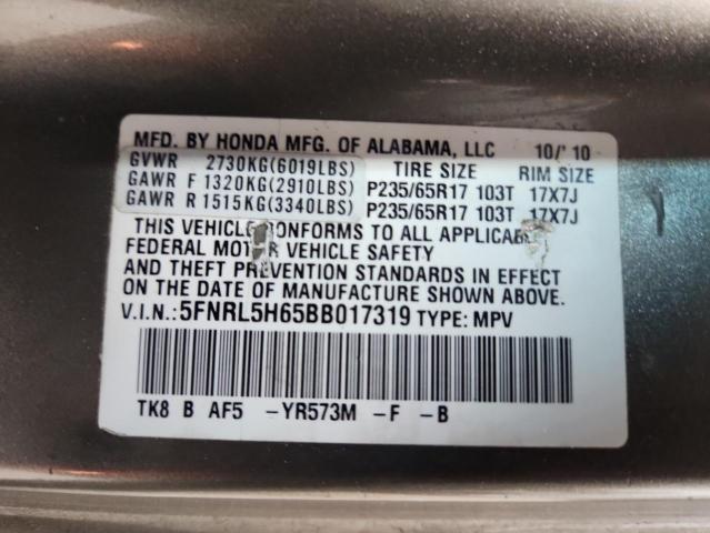 5FNRL5H65BB017319 - 2011 HONDA ODYSSEY EXL BROWN photo 13