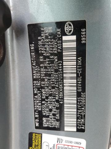 4T1BK46K57U554443 - 2007 TOYOTA CAMRY LE TEAL photo 12