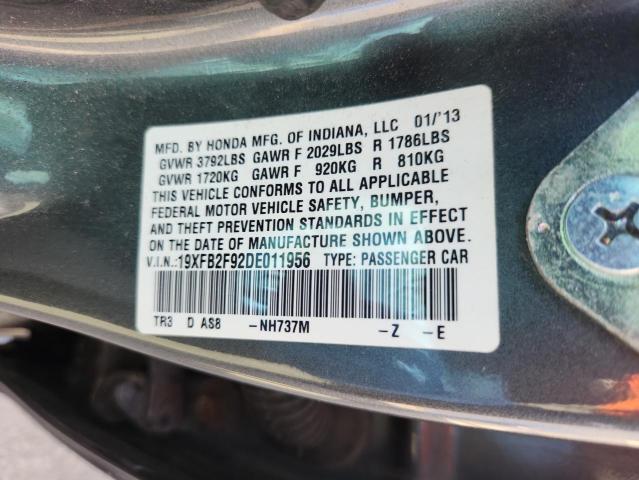 19XFB2F92DE011956 - 2013 HONDA CIVIC EXL GRAY photo 12