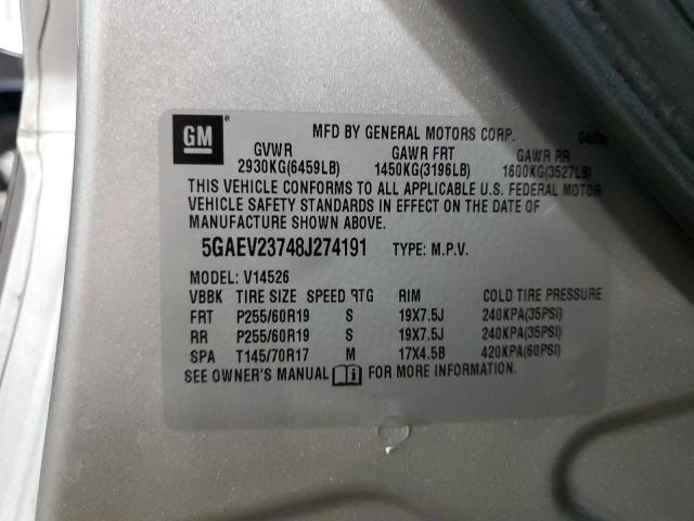 5GAEV23748J274191 - 2008 BUICK ENCLAVE CXL 银色 照片 13