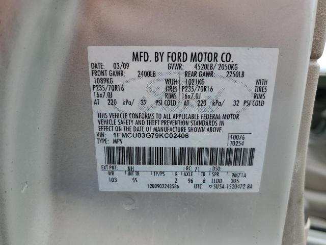 1FMCU03G79KC02406 - 2009 FORD ESCAPE XLT WHITE photo 13