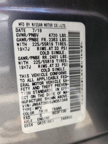 JN8AT2MV8JW351349 - 2018 NISSAN ROGUE S GRAY photo 12