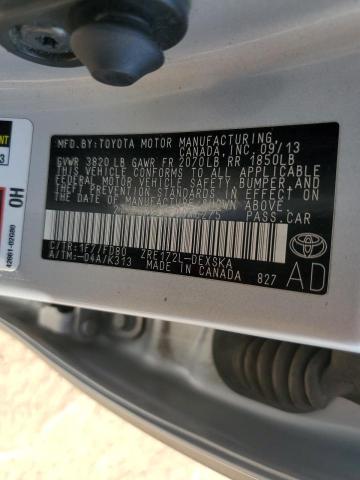 2T1BURHE9EC016275 - 2014 TOYOTA COROLLA L SILVER photo 12